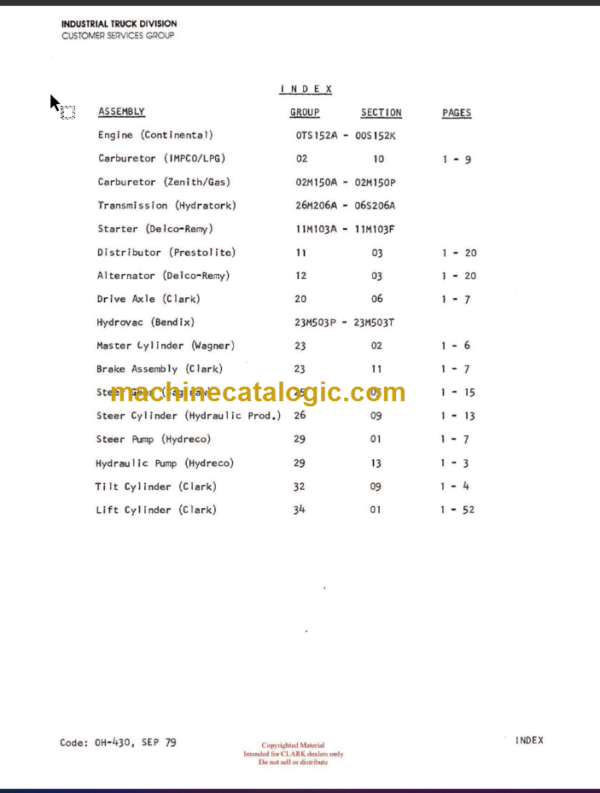 CLARKLIFT C500 (OH-430) Overhaul Manual