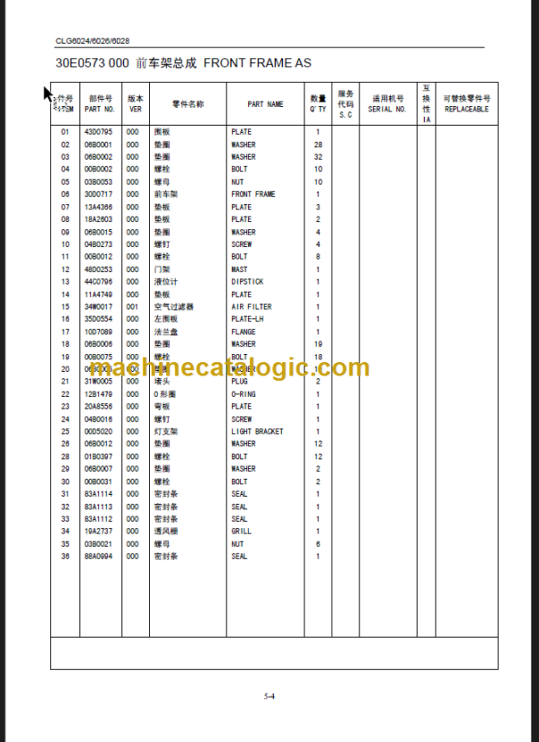 CLG60 24-26-28 PARTS MANUAL