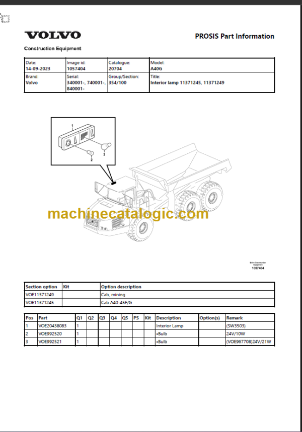 VOLVO A40G ARTICULATED HAULER PARTS MANUAL