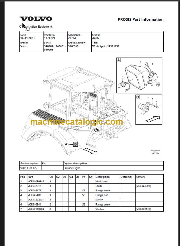 VOLVO A40G ARTICULATED HAULER PARTS MANUAL