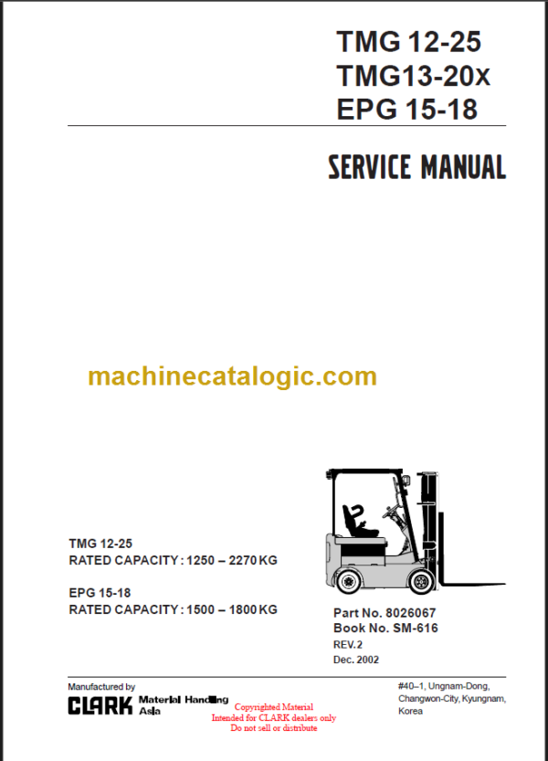 CLARK TMG12-25 TMG13-20X EPG15-18 SERVICE MANUAL