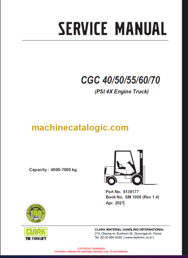 CLARK CGC 40 50 55 60 70 SERVICE MANUAL