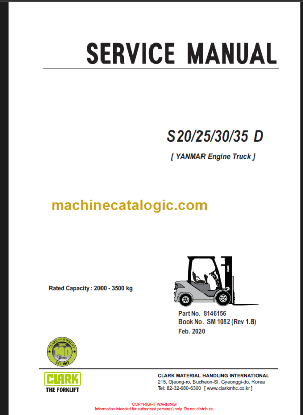 CLARK S20 25 30 35D SERVICE MANUAL 2020