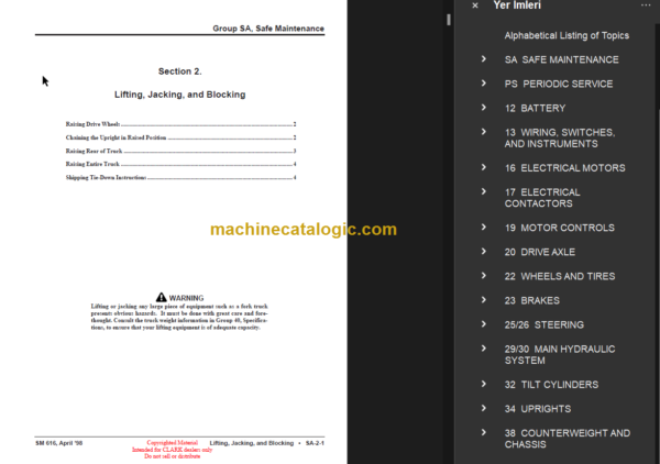 CLARK TMG12-25 TMG13-20X EPG15-18 SERVICE MANUAL