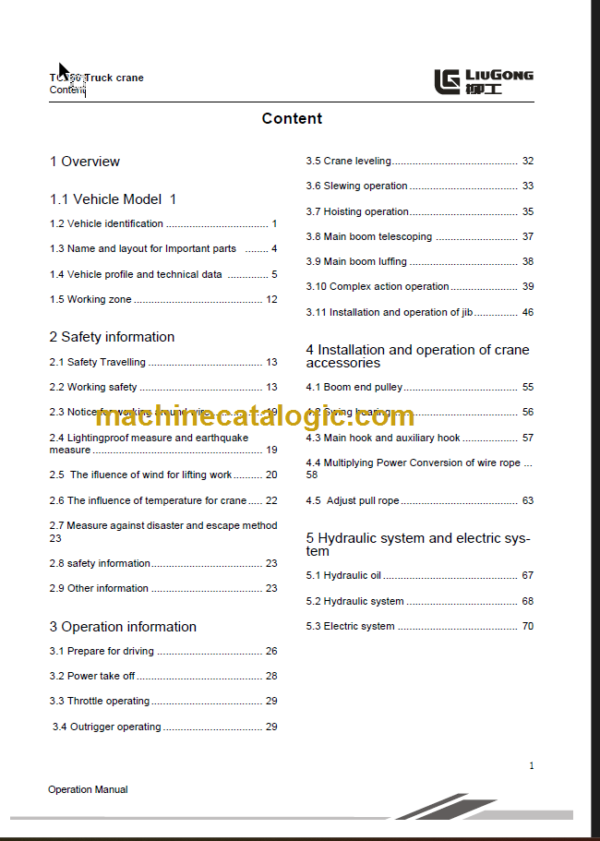 CLG TC250 OPERATION MANUAL