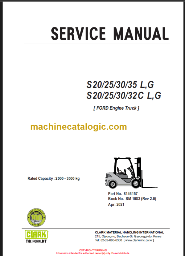 CLARK S20 25 30 35L G S20 25 30 32 L G SERVICE MANUAL