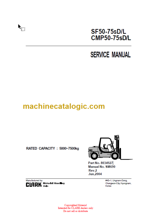 CLARK SF50 75S D L CMP 50-75SD L SERVICE MANUAL