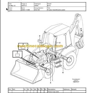 Volvo BL70 Backhoe Loader Parts Catalog Manual