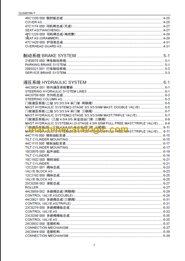 CLG2015AT PARTS CATALOG