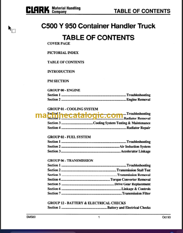 CLARK C500 Y950CH SERVICE MANUAL