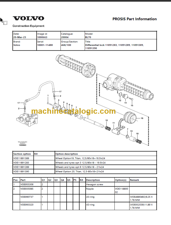 Volvo BL70 Backhoe Loader Parts Catalog Manual