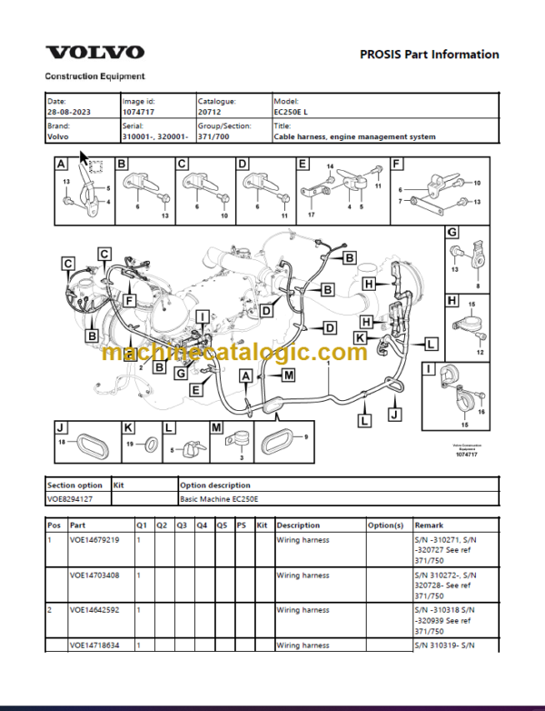 Volvo EC250E L Excavator Parts Manual