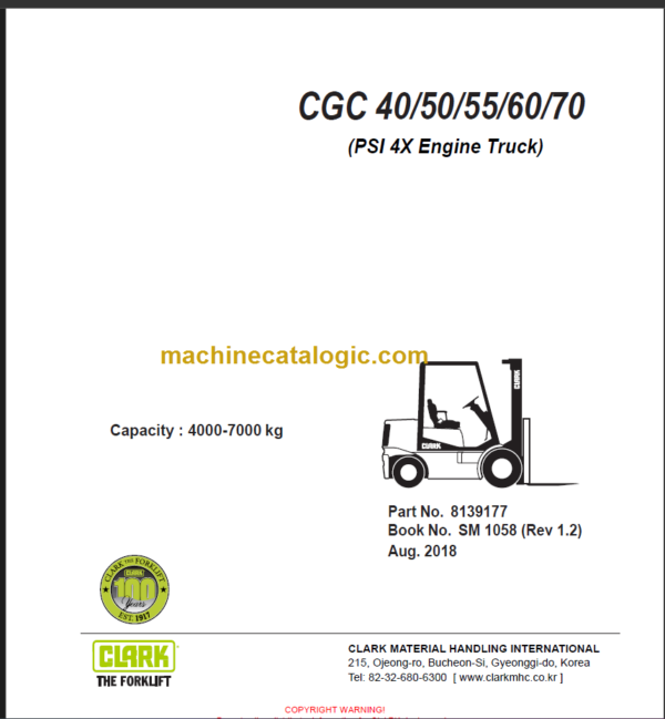 CLARK CGC40 50 55 60 70 SERVICE MANUAL