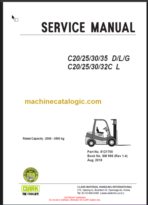 CLARK C20 25 30 35 D L G SERVICE MANUAL