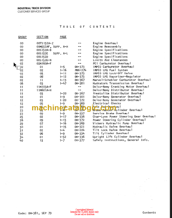 CLARK C300-356 OVERHAUL MANUAL