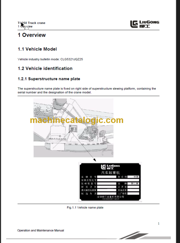 CLG TC250 OPERATION MANUAL