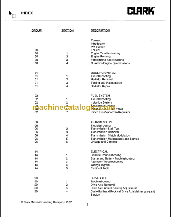 CLARK C500 Y180 200 225S 225L SERVICE MANUAL