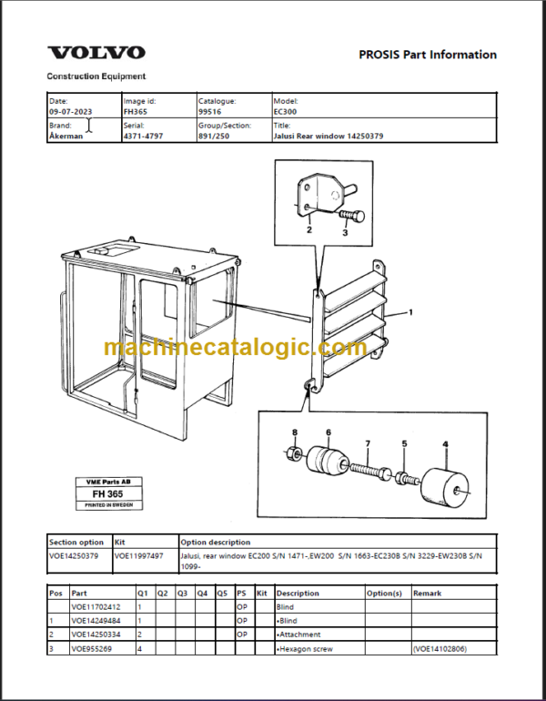 Volvo EC300 Akerman Excavator Parts Catalog Manual