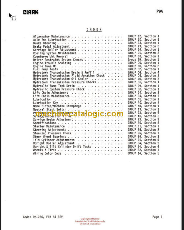 CLARK PMA-452 C500 Y60-100 PLANNED MAINTENANCE