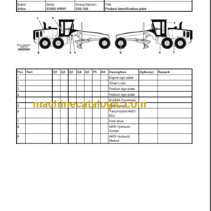 Volvo G726B Motor Grader Parts Manual