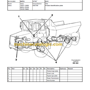 VOLVO A25C ARTUCULATED HAULER PARTS MANUAL