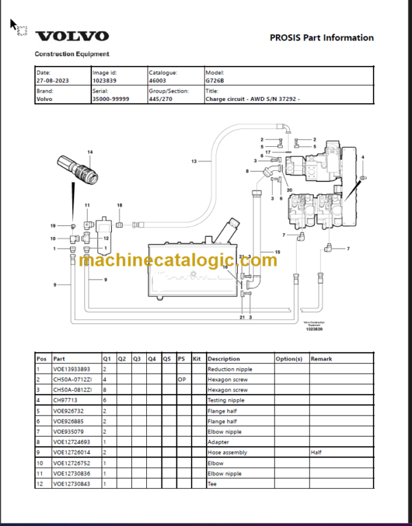 Volvo G726B Motor Grader Parts Manual