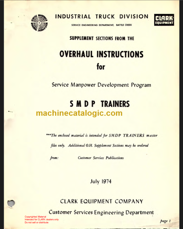 CLARK SMDP Trainers OVERHAUL INSTRUCTIONS