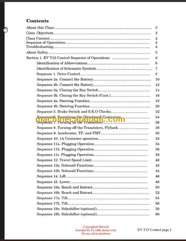 CLARK ET-205 EV T15 CONTROL TECHNICAL TRAINING