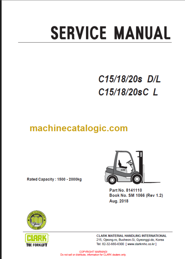 CLARK C15 18 20s D L C SERVICE MANUAL