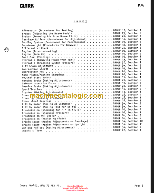 CLARK C500 PMA-534 Planned Maint & Adj Manuals