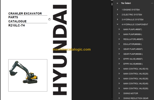 HYUNDAI R210LC-7H CRAWLER EXCAVATOR PARTS MANUAL