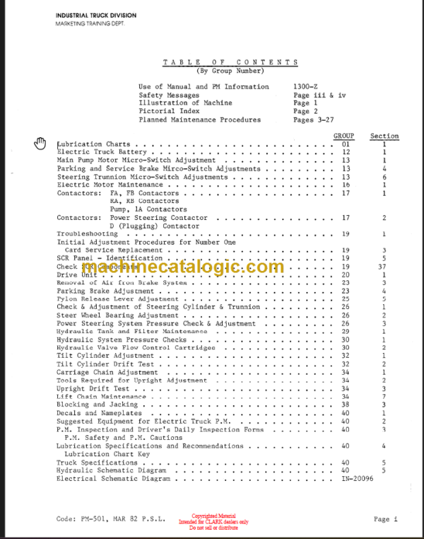 CLARK TM10 12 15S Planned Maint & Adj Manuals