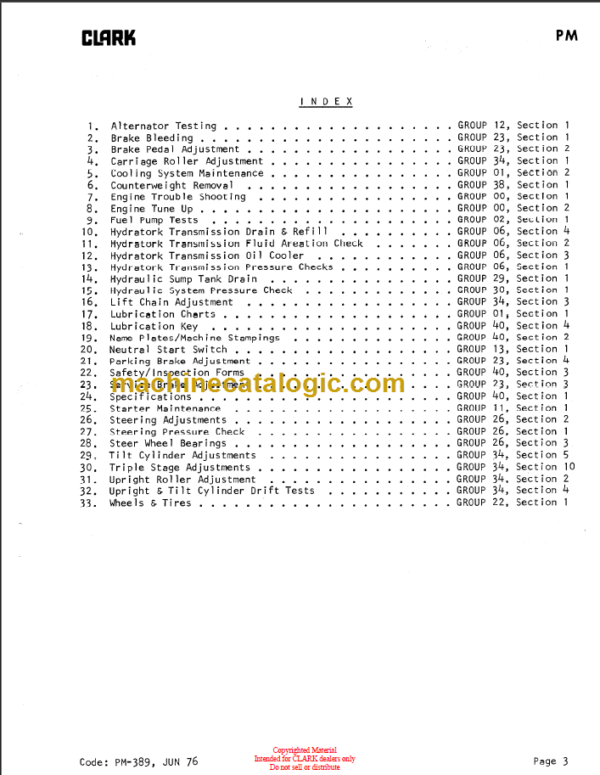 CLARK C300 GAS Y466 Planned Maint & Adj Manuals