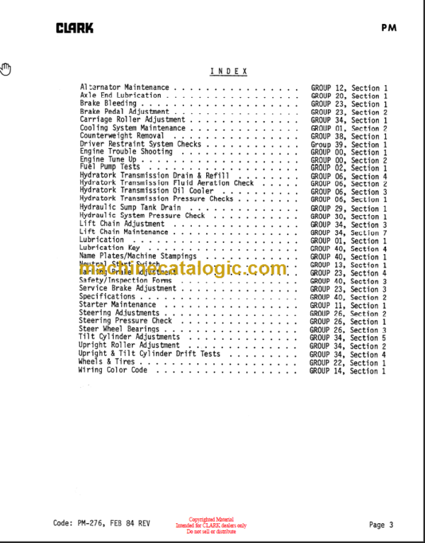 CLARK C500Y Planned Maint & Adj Manuals