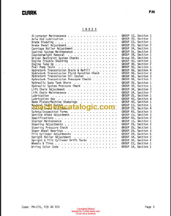 CLARK C500 Y60 100 Planned Maint & Adj Manuals