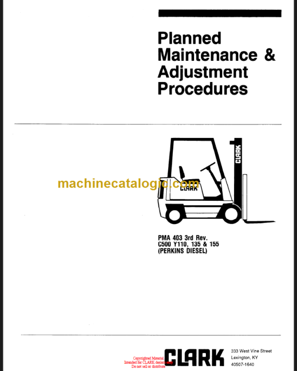 CLARK C500 Y110 135 155 Planned Maint & Adj Manuals