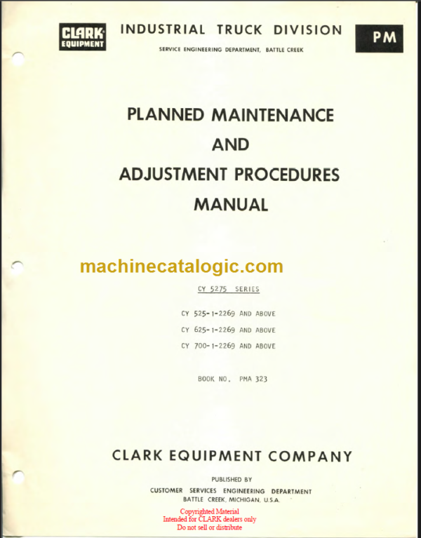 CLARK PMA-323 Planned Maint & Adj Manuals