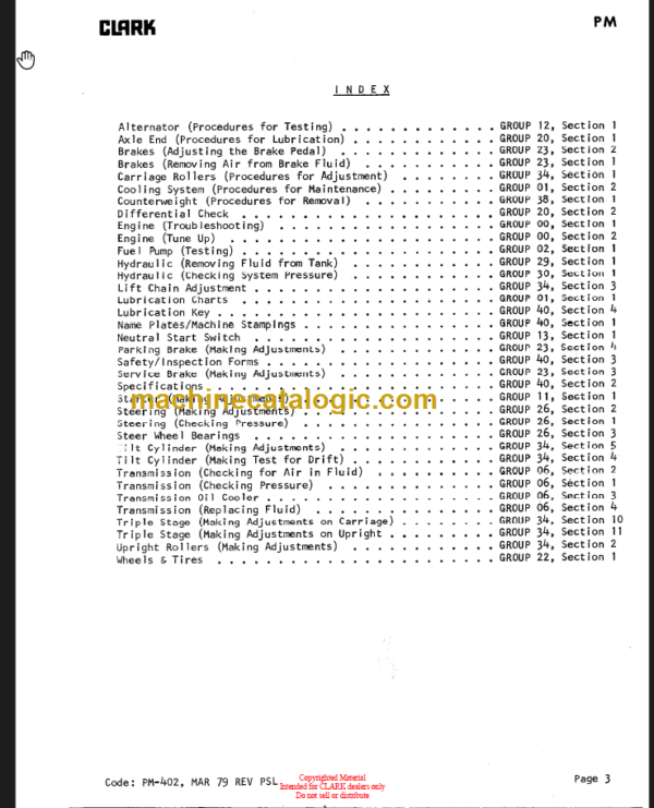 CLARK C500 Y110 135 155 Planned Maint & Adj Manuals