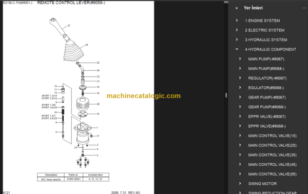 HYUNDAI R210LC-7H CRAWLER EXCAVATOR PARTS MANUAL