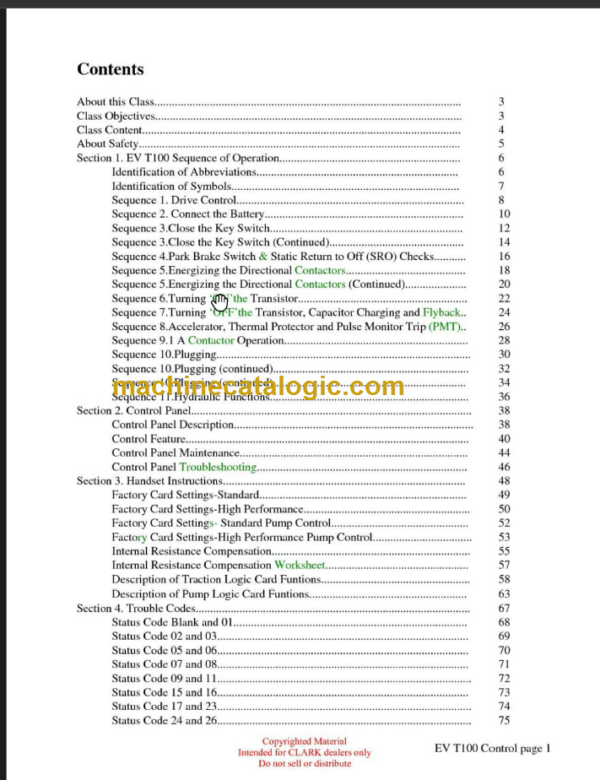 CLARK ET-206 EV T100 CONTROL TECHNICAL TRAINING