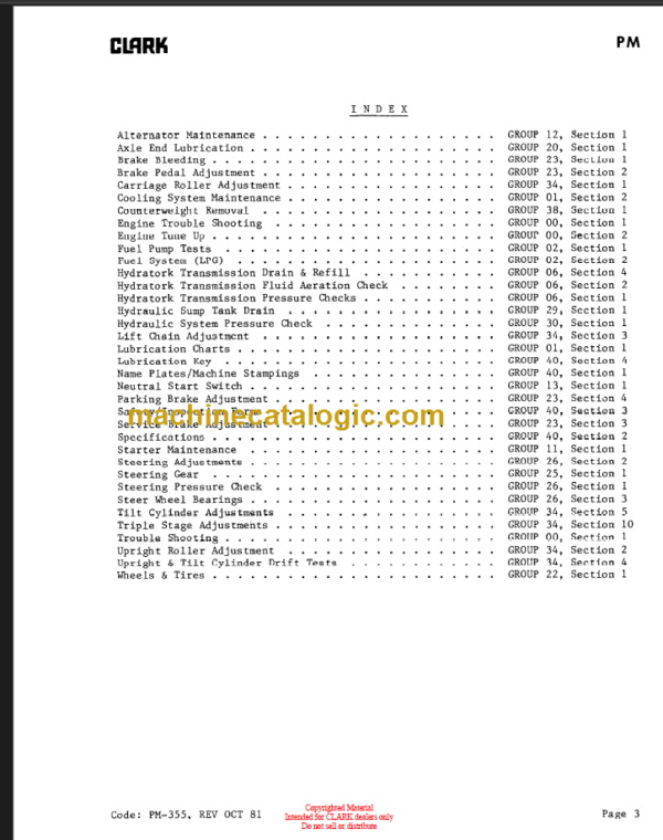 CLARK 915 Planned Maint & Adj Manuals