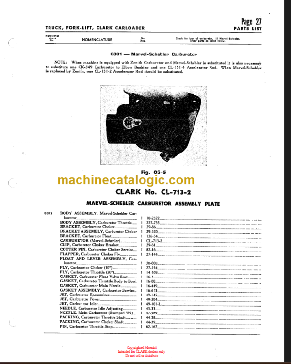 CLARK FORK TRUCK MANUAL AND PARTS LIST