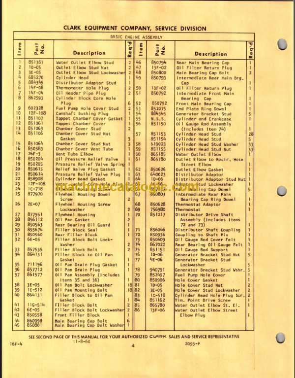 CLARK NO-12F MAINTENANCE MANUAL AND PARTS BOOK