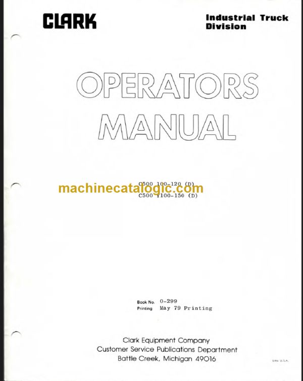 CLARK C500 100 120 Y100-150 OPERATORS MANUAL