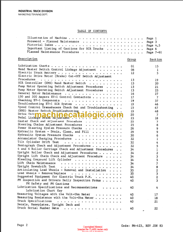 CLARK NP-300 Planned Maint & Adj Manuals