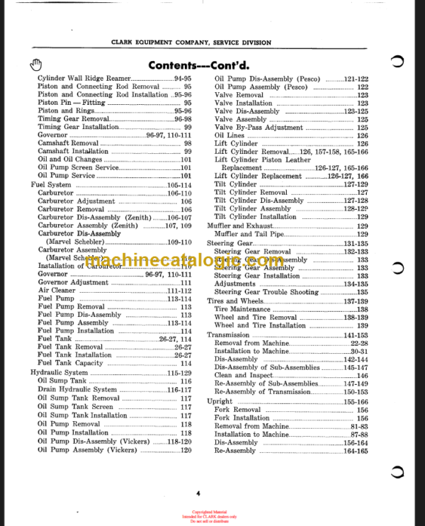 CLARK YARDLIFT 20 MAINTENANCE MANUAL