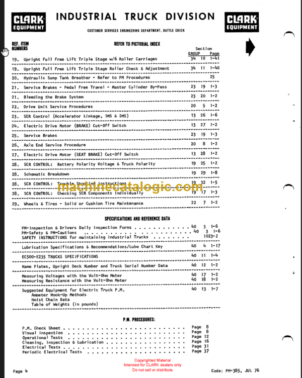 CLARK EC20 EC25 ECS30 Planned Maint & Adj Manuals