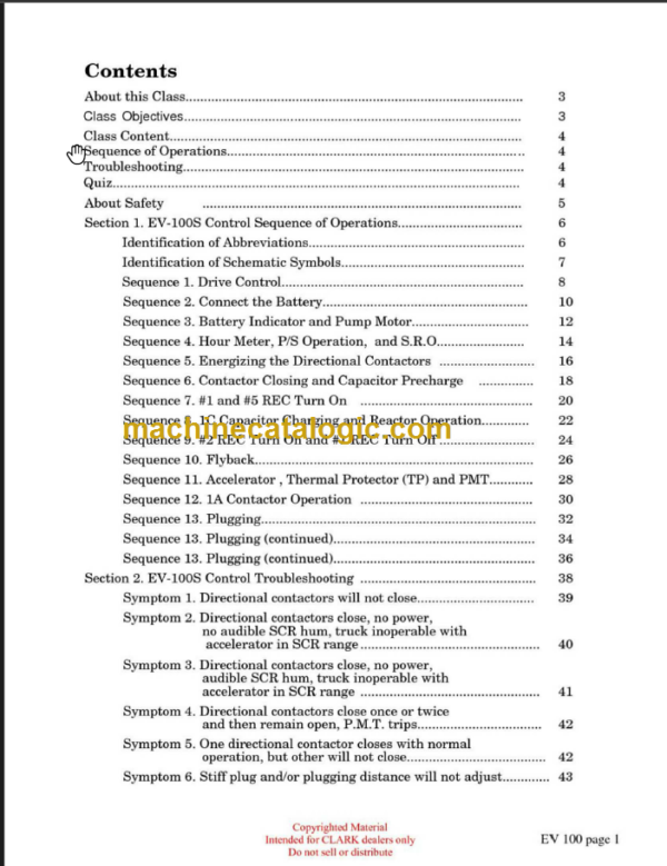 CLARK ET-202 EV100 CONTROL TECHNICAL TRAINING