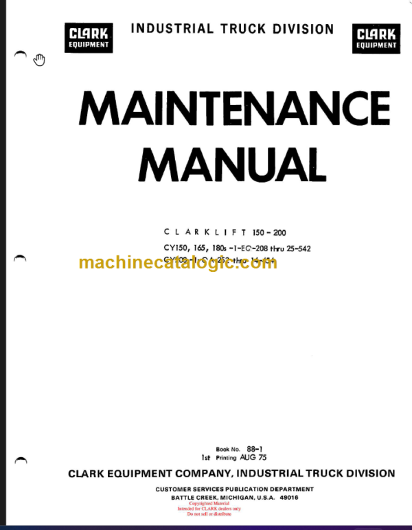 CLARK CY150 165 180 200 MAINTENANCE MANUAL