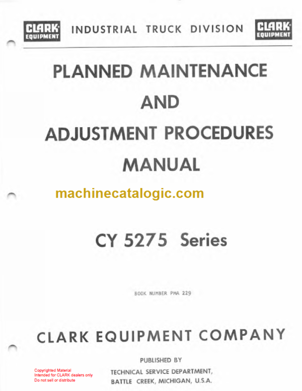 CLARK CY5275 SERIES Planned Maint & Adj Manuals